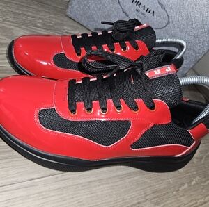 Prada Men's Vibrant Red and Black Sneakers